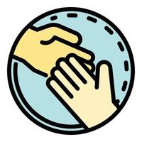 Hand in hand in a circle icon color outline vector