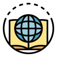 Globe and book icon color outline vector
