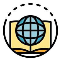 Globe and book icon color outline vector