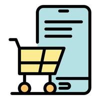 Cart and smartphone icon color outline vector