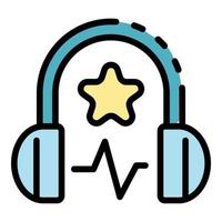 Headphones and star icon color outline vector