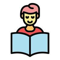 Schoolboy reading a book icon color outline vector