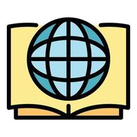 Globe on open book icon color outline vector