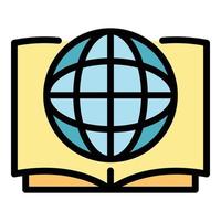 Globe on open book icon color outline vector