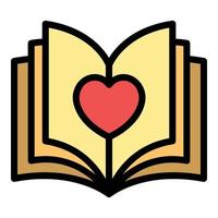 Open book and heart icon color outline vector