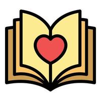 Open book and heart icon color outline vector