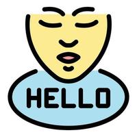 Womans face and hello icon color outline vector