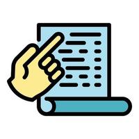 Document and hand icon color outline vector