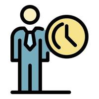 Man and clock icon color outline vector