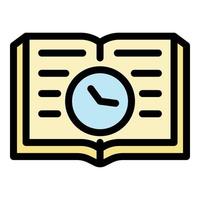 Open book and time icon color outline vector