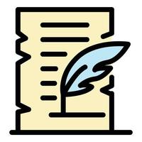 Parchment and feather icon color outline vector