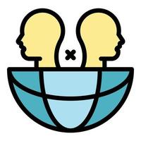 Two heads and a globe icon color outline vector