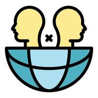 Two heads and a globe icon color outline vector