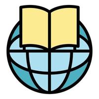 Open book on the globe icon color outline vector