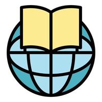 Open book on the globe icon color outline vector