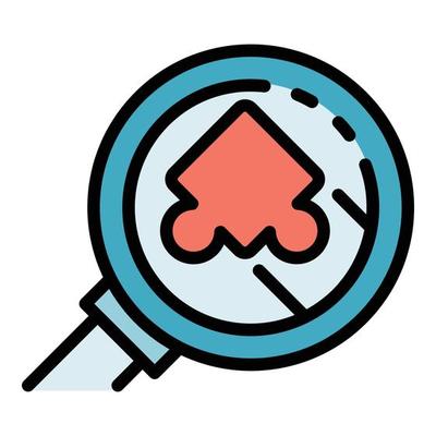 Puzzle under magnifier icon color outline vector