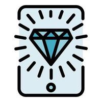 vector de contorno de color de icono de teléfono inteligente de juegos de diamantes