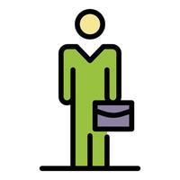 Man with briefcase icon color outline vector