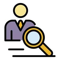 Businessman and magnifier icon color outline vector