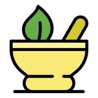 Bowl with herbs icon color outline vector