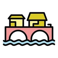 Sea floating market icon color outline vector