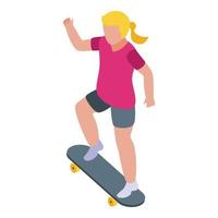 Girl skateboarding icon, isometric style vector