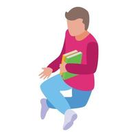 Reading boy icon, isometric style vector