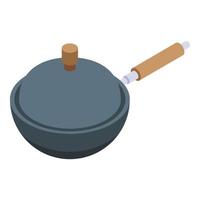 Wok frying pan icon, isometric style vector