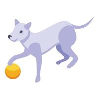 Playful dog with rubber ball icon, isometric style vector