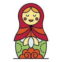 vector de contorno de color de icono de niña de anidación rusa