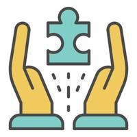 Hands hold one puzzle icon color outline vector