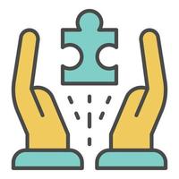 Hands hold one puzzle icon color outline vector