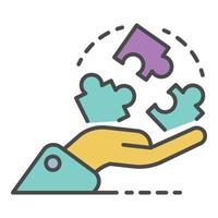 Hand hold puzzle solution icon color outline vector