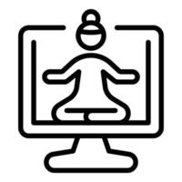 vector de contorno de icono de meditación en línea. clase de yoga