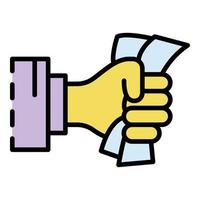 Hand bribery banknote icon color outline vector