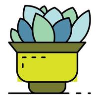 vector de contorno de color de icono de maceta de cactus en casa