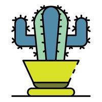 vector de contorno de color de icono de maceta de cactus