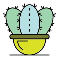 vector de contorno de color de icono de maceta de cactus de botánica