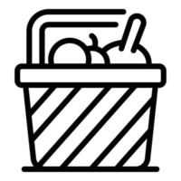 icono de cesta de picnic de mercado, estilo de esquema vector