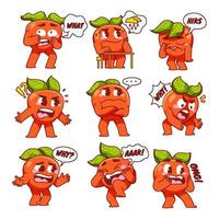 Cartoon Dismay Chat Sticker Set with Cute Apple Character vector