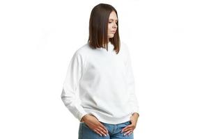 Young woman in white blouse isolated photo