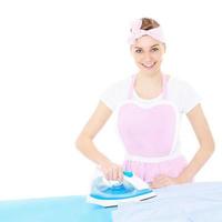 Woman ironing in retro style photo
