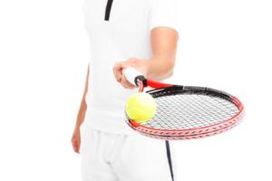 Tennis player giving a racket photo