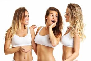 Group of happy friends posing in underwear photo