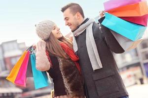 Couple on winter shopping photo