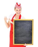 Waitress with a chalk board photo