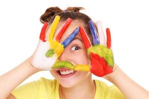 Funny girl with painted hands photo