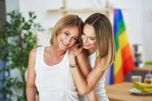 LGBT Lesbian couple love moments in the kitchen happiness concept photo