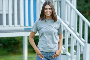 Young woman in gray shirt photo