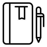 icono de cuaderno y bolígrafo, estilo de esquema vector